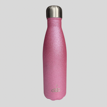 Calm & Chilled Vacuum Insulated 500ml Stainless Steel Water Bottle in Rose Glitter 500ml.