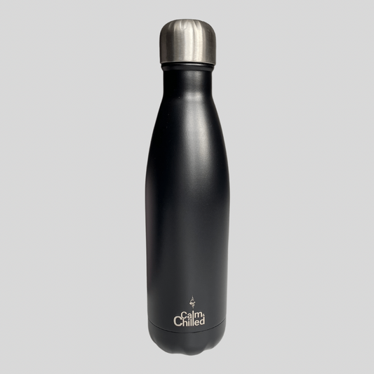 Calm & Chilled Vacuum Insulated 500ml Stainless Steel Water Bottle in Matte Black 500ml. Free Personalisation