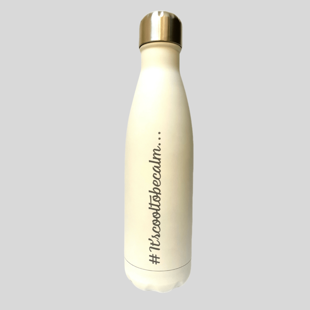 Calm & Chilled Vacuum Insulated 500ml Stainless Steel Water Bottle in White Rubber Finish 500ml. Free Personalisation