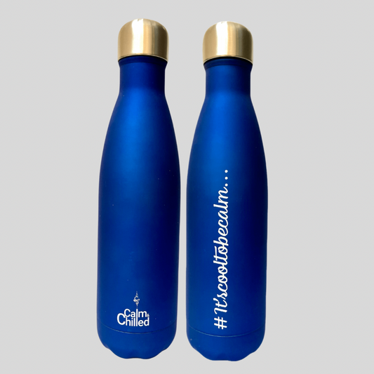 Calm & Chilled Vacuum Insulated 500ml Stainless Steel Water Bottle in Royal Blue Rubber Finish 500ml. Free Personalisation