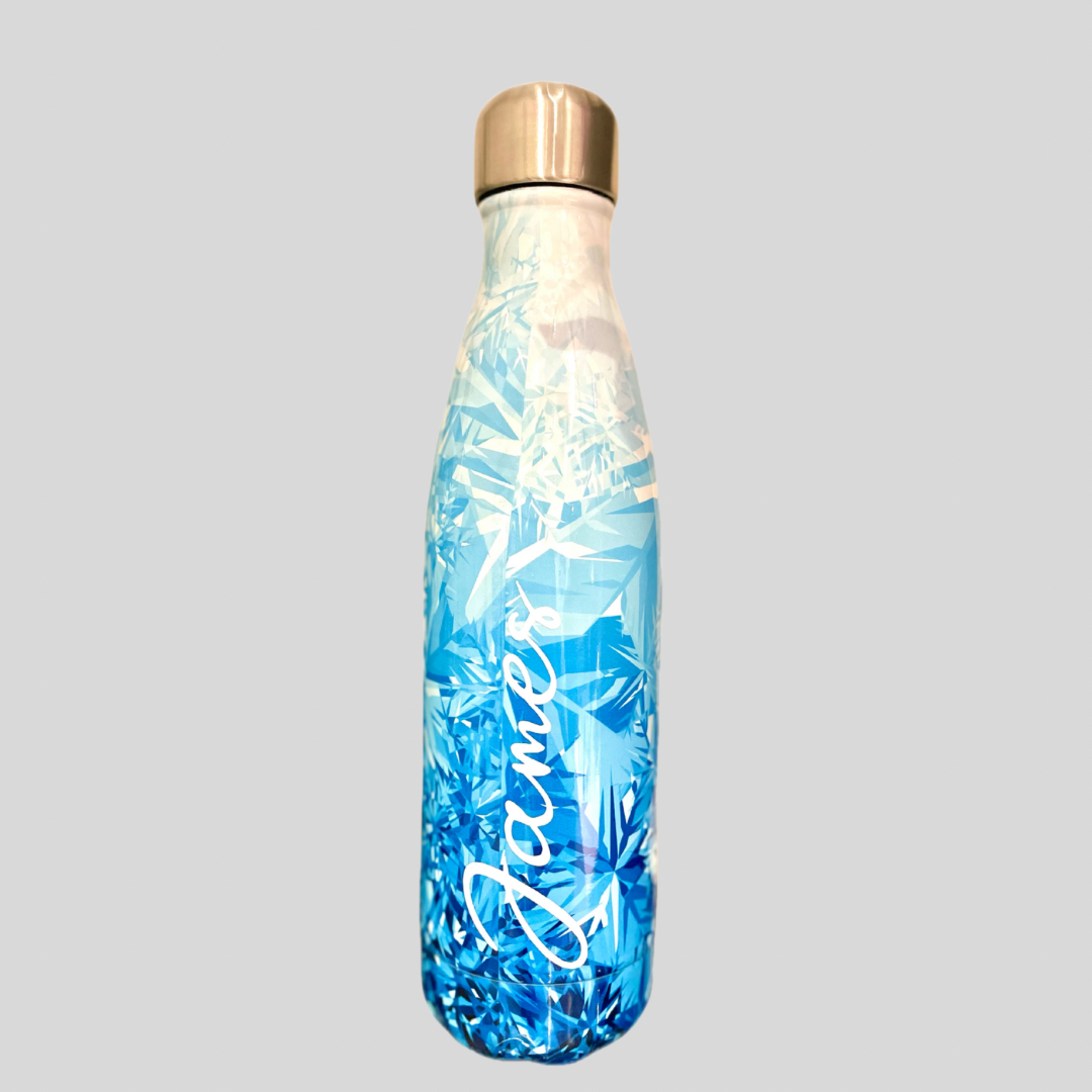 Calm & Chilled Vacuum Insulated 500ml Stainless Steel Water Bottle in Blue Ice 500ml. Free Personalisation