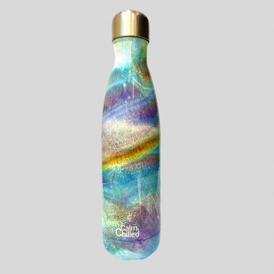 Calm & Chilled Vacuum Insulated 500ml Stainless Steel Water Bottle in Multi Colour Marble Print 500ml. Free Personalisation