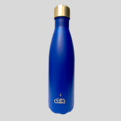 Calm & Chilled Vacuum Insulated 500ml Stainless Steel Water Bottle in Matte Blue 500ml. Free Personalisation