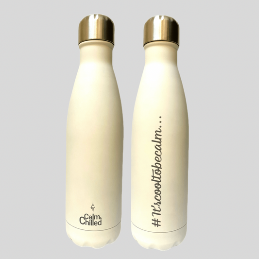 Calm & Chilled Vacuum Insulated 500ml Stainless Steel Water Bottle in White Rubber Finish 500ml. Free Personalisation