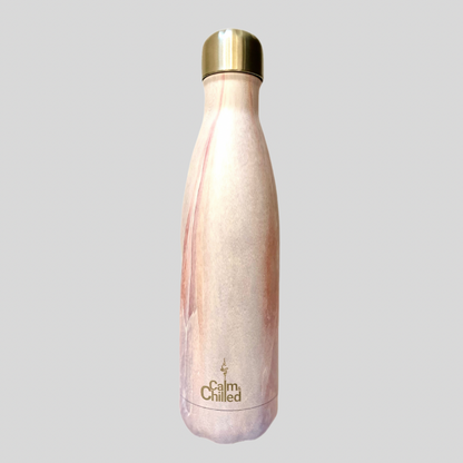 Calm & Chilled Vacuum Insulated 500ml Stainless Steel Water Bottle in Light Pink Water 500ml. Free Personalisation