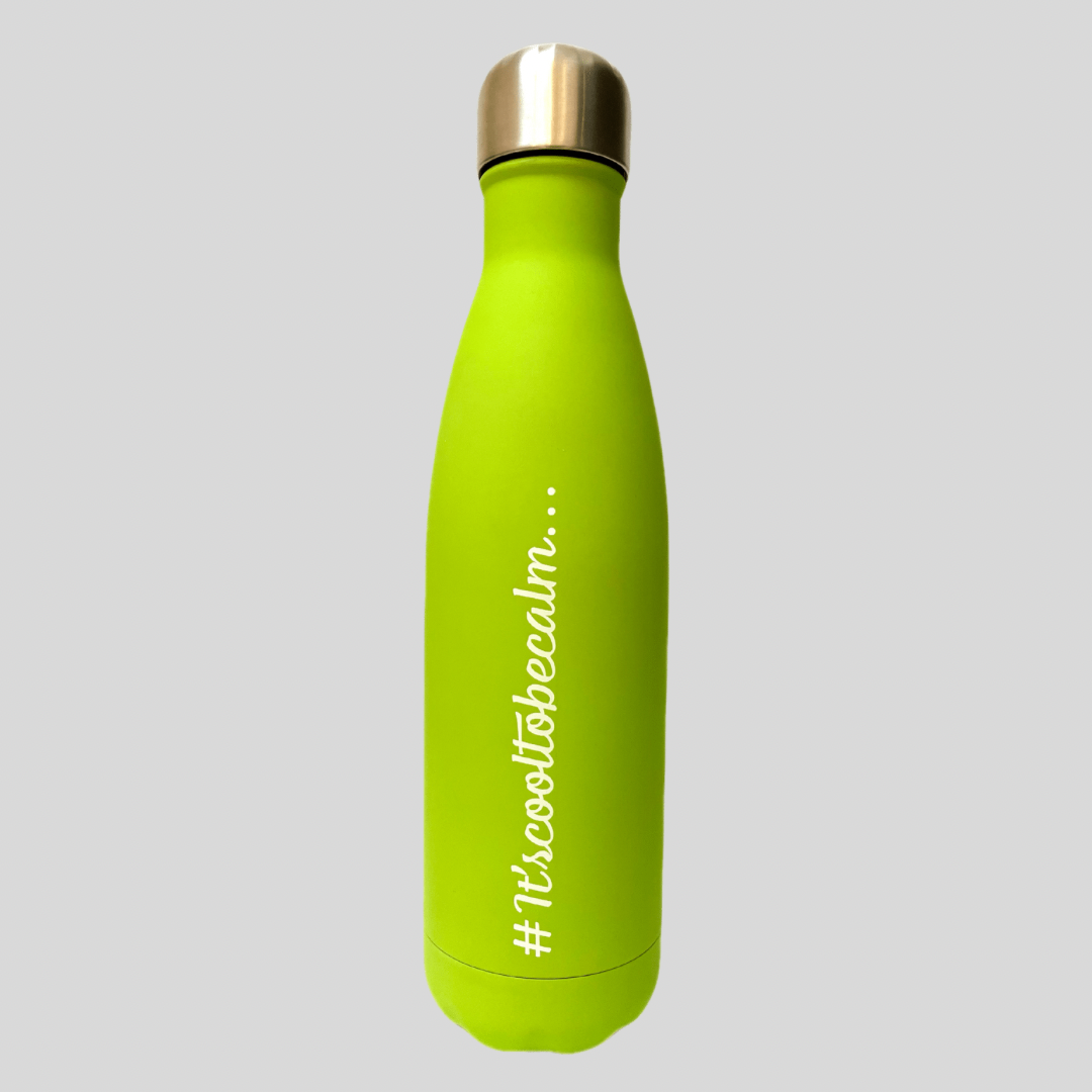 Calm & Chilled Vacuum Insulated 500ml Stainless Steel Water Bottle in Green Rubber Finish 500ml. Free Personalisation