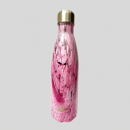 Calm & Chilled Vacuum Insulated 500ml Stainless Steel Water Bottle in Pink Wood Print 500ml. Free Personalisation