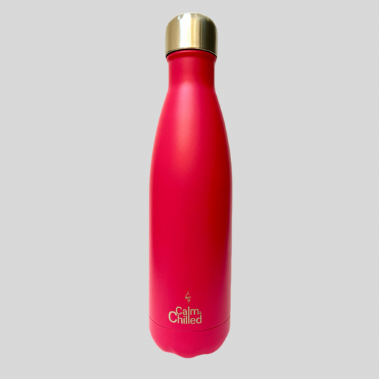 Calm & Chilled Vacuum Insulated 500ml Stainless Steel Water Bottle in Matte Fuchsia 500ml. Free Personalisation