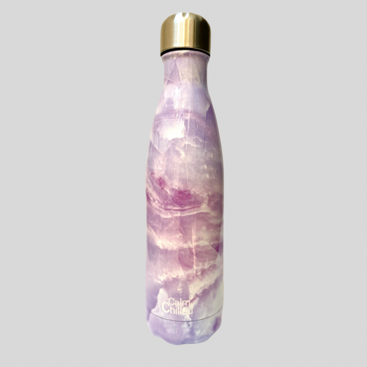 Calm & Chilled Vacuum Insulated 500ml Stainless Steel Water Bottle in Lilac Marble Print 500ml. Free Personalisation