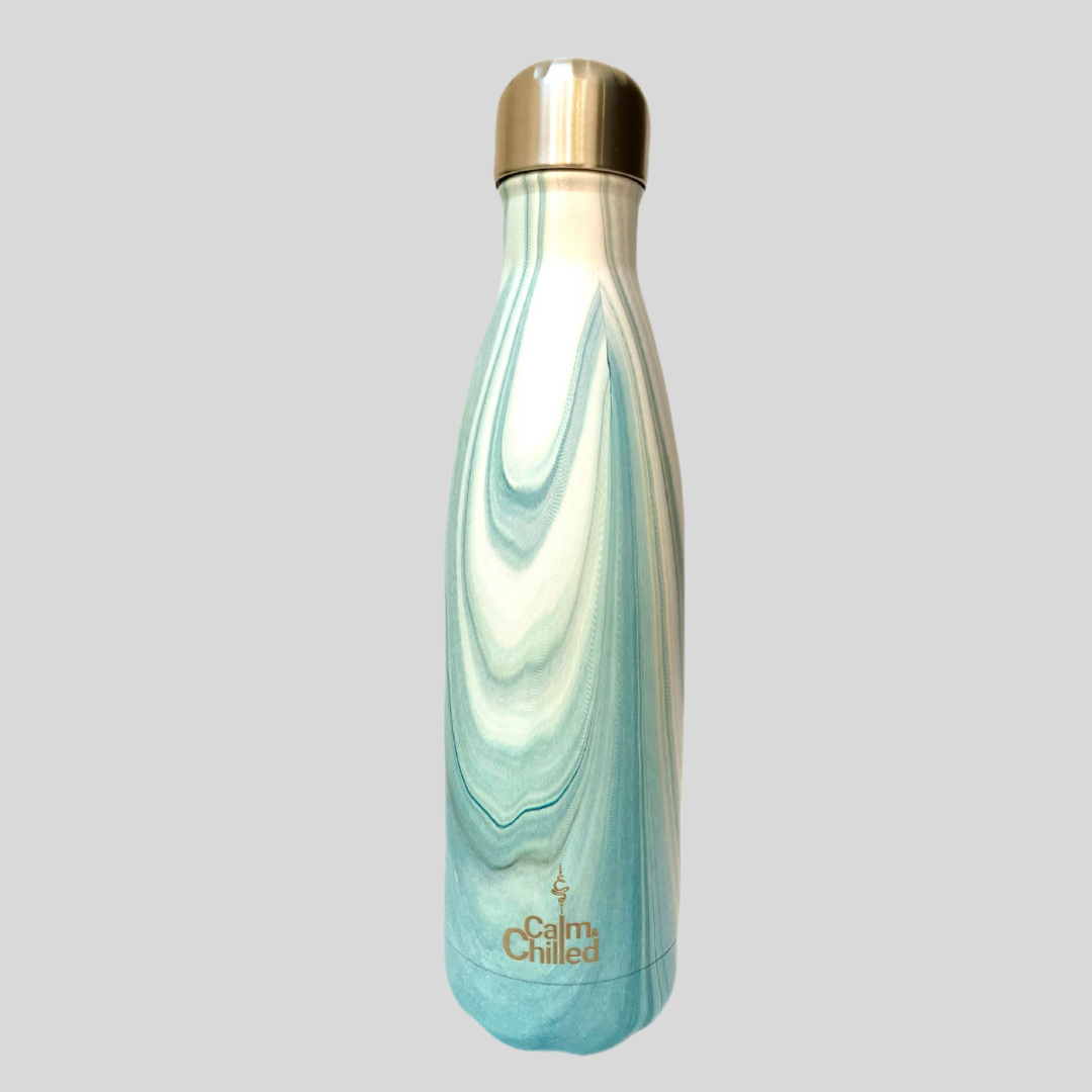 Calm & Chilled Vacuum Insulated 500ml Stainless Steel Water Bottle in Aqua Water Print 500ml. Free Personalisation