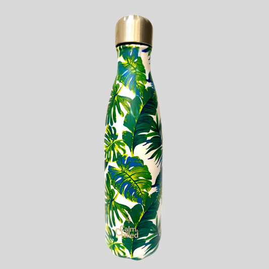 Calm & Chilled Vacuum Insulated 500ml Stainless Steel Water Bottle in Tropical Print 500ml. Free Personalisation