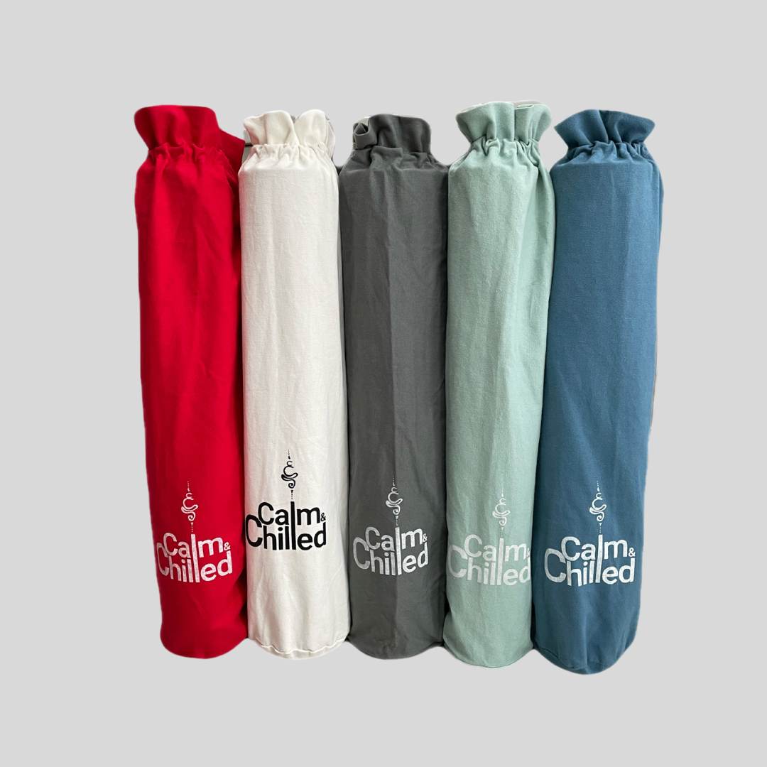 Calm & Chilled Canvas Yoga Mat Bag with Beaded Drawstring Closure.