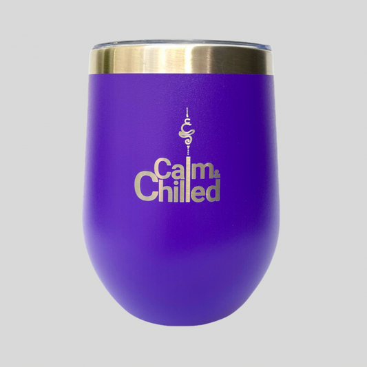 Calm & Chilled Vacuum Insulated Stainless Steel Tumbler in Hammered Purple. Free Personalisation!