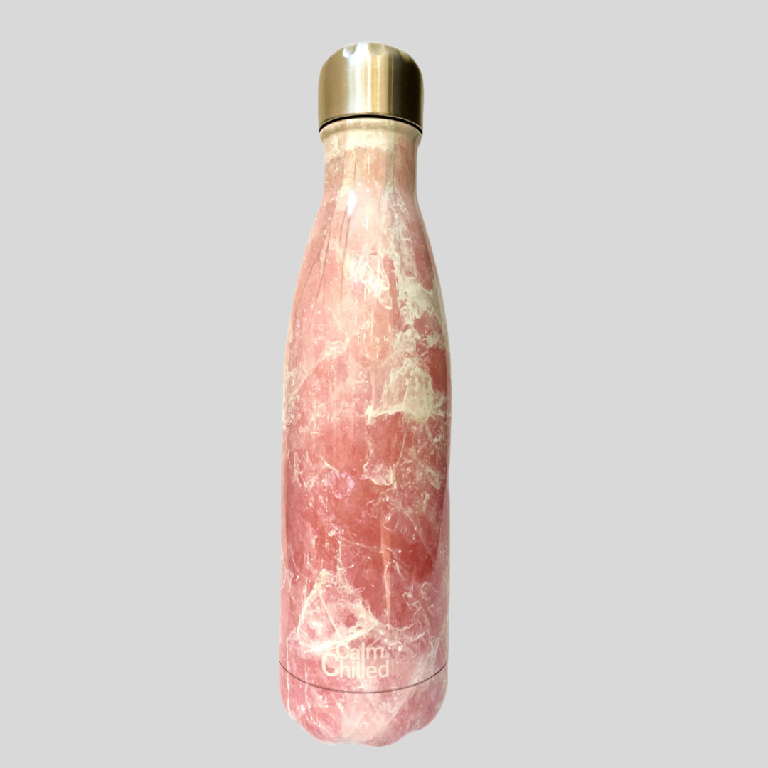 Calm & Chilled Vacuum Insulated 500ml Stainless Steel Water Bottle in Pink Marble Print 500ml. Free Personalisation