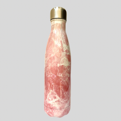 Calm & Chilled Vacuum Insulated 500ml Stainless Steel Water Bottle in Pink Marble Print 500ml. Free Personalisation