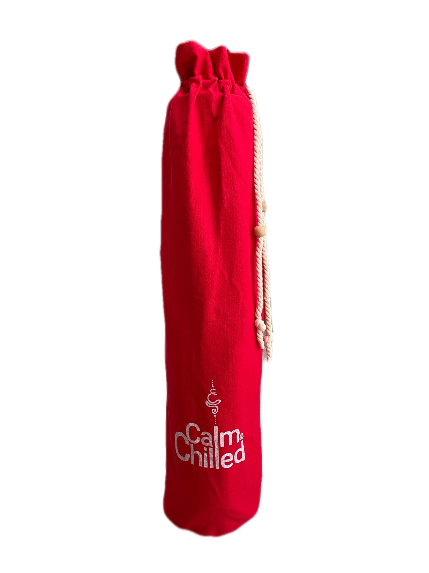 Calm & Chilled Canvas Yoga Mat Bag with Beaded Drawstring Closure.