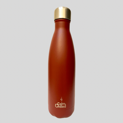 Calm & Chilled Vacuum Insulated 500ml Stainless Steel Water Bottle in Hammered Burgundy 500ml. Free Personalisation