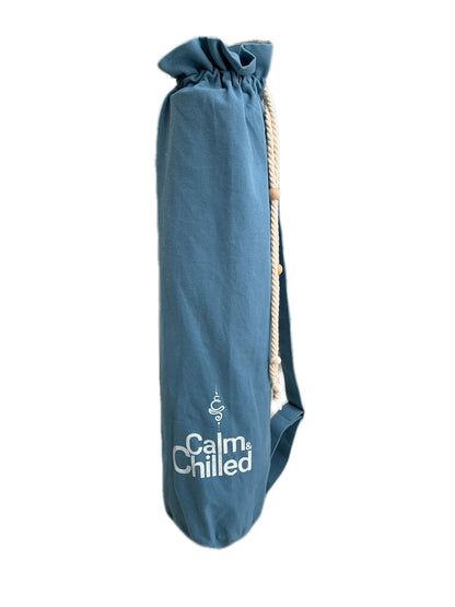 Calm & Chilled Canvas Yoga Mat Bag with Beaded Drawstring Closure.