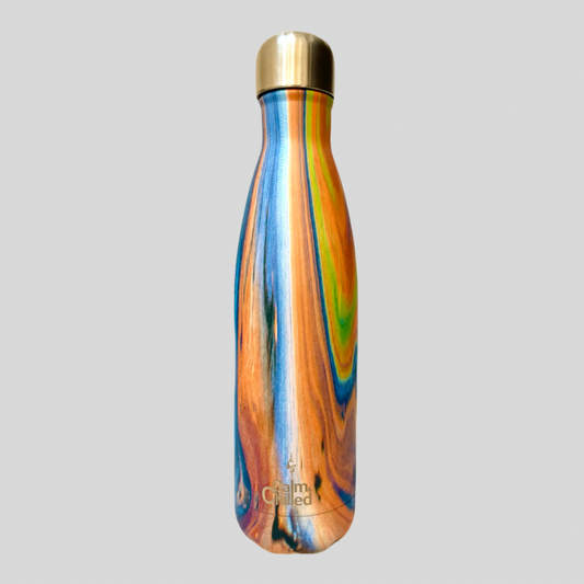 Calm & Chilled Vacuum Insulated 500ml Stainless Steel Water Bottle in Orange Water Print 500ml. Free Personalisation