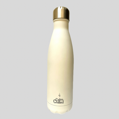 Calm & Chilled Vacuum Insulated 500ml Stainless Steel Water Bottle in White Rubber Finish 500ml. Free Personalisation