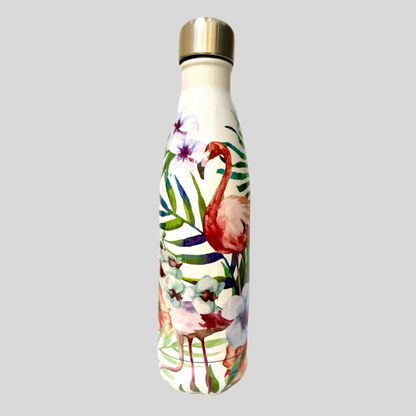 Calm & Chilled Vacuum Insulated 500ml Stainless Steel Water Bottle in Flamingo Print 500ml. Free Personalisation