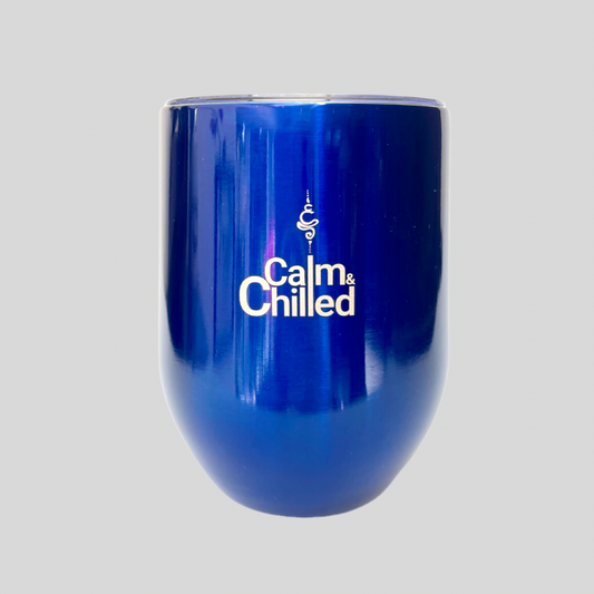 Calm & Chilled Vacuum Insulated Stainless Steel Tumbler in Metallic Royal Blue. Free Personalisation!