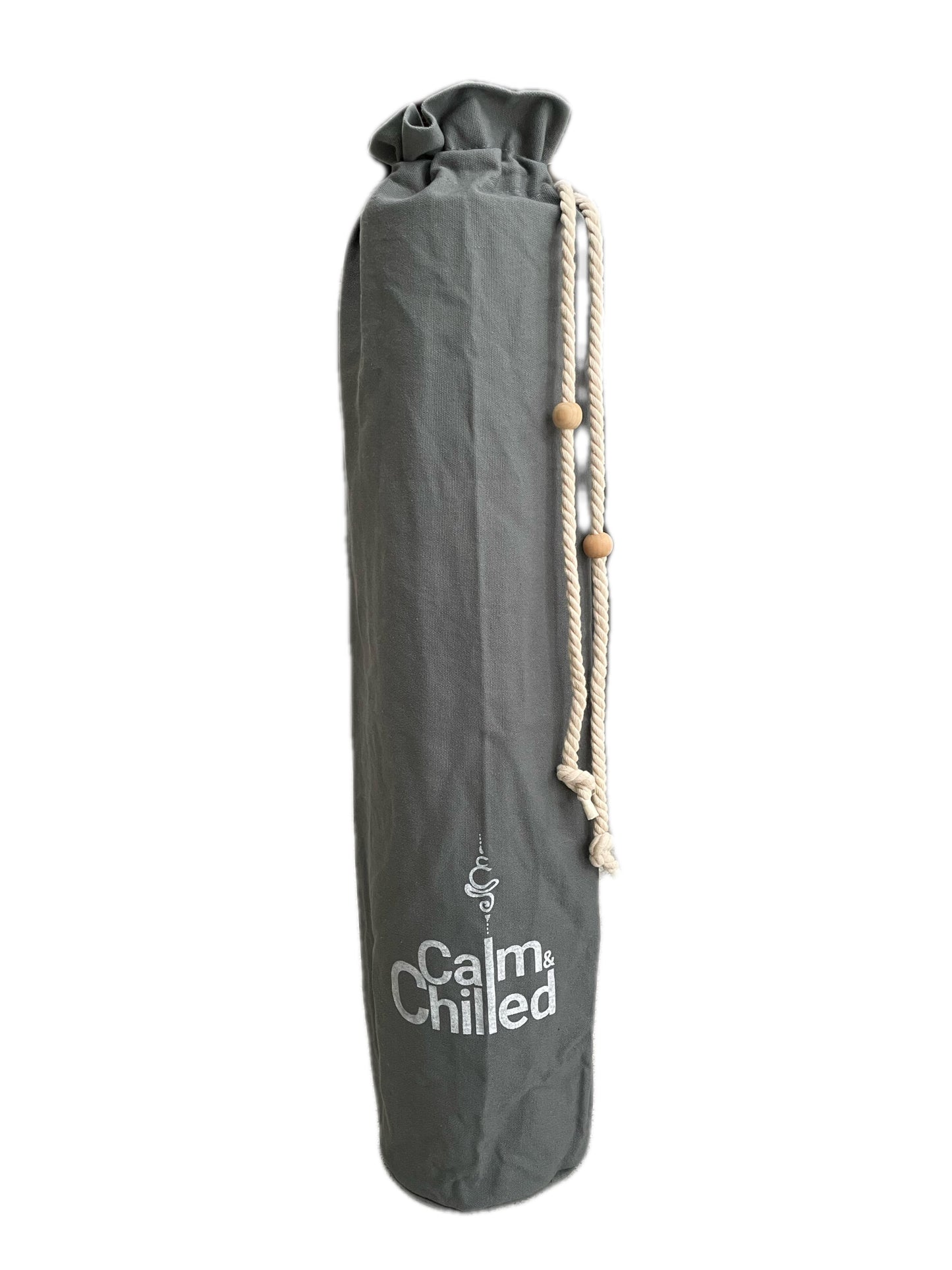 Calm & Chilled Canvas Yoga Mat Bag with Beaded Drawstring Closure.