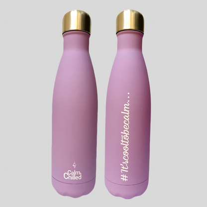 Calm & Chilled Vacuum Insulated 500ml Stainless Steel Water Bottle in Lilac Rubber Finish 500ml. Free Personalisation