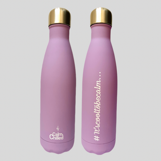 Calm & Chilled Vacuum Insulated 500ml Stainless Steel Water Bottle in Lilac Rubber Finish 500ml. Free Personalisation