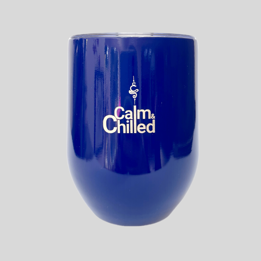 Calm & Chilled Vacuum Insulated Stainless Steel Tumbler in Dark Blue. Free Personalisation!