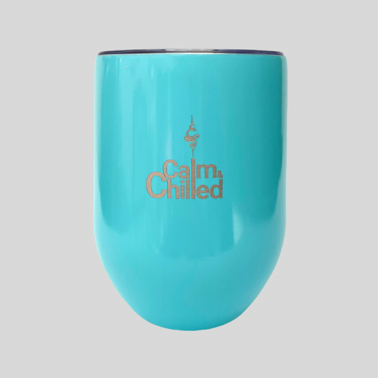 Calm & Chilled Vacuum Insulated Stainless Steel Tumbler in Glossy Aqua Blue. Free Personalisation!