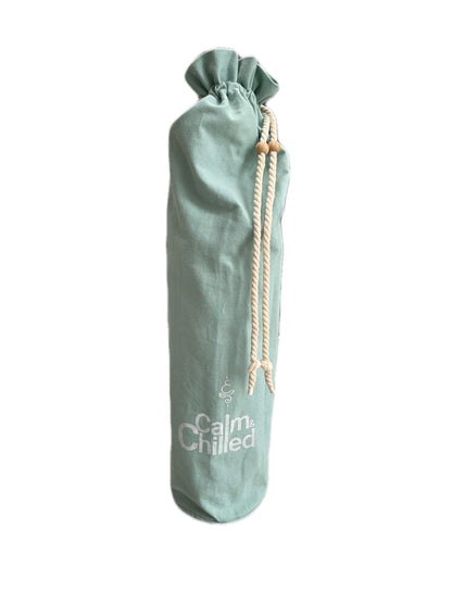 Calm & Chilled Canvas Yoga Mat Bag with Beaded Drawstring Closure.