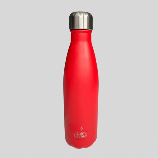 Calm & Chilled Vacuum Insulated 500ml Stainless Steel Water Bottle in Matte Red 500ml. Free Personalisation