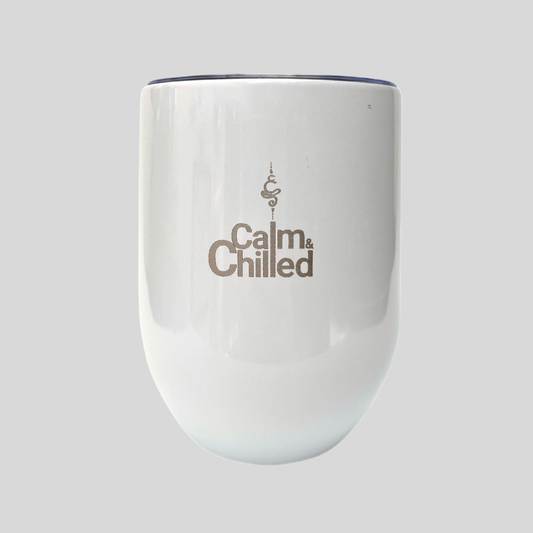 Calm & Chilled Vacuum Insulated Stainless Steel Tumbler in Glossy White. Free Personalisation!