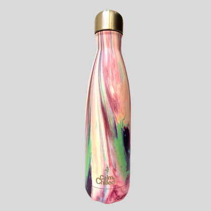 Calm & Chilled Vacuum Insulated 500ml Stainless Steel Water Bottle in Bright Pink Water 500ml. Free Personalisation