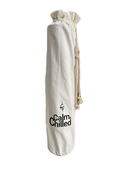 Calm & Chilled Canvas Yoga Mat Bag with Beaded Drawstring Closure.