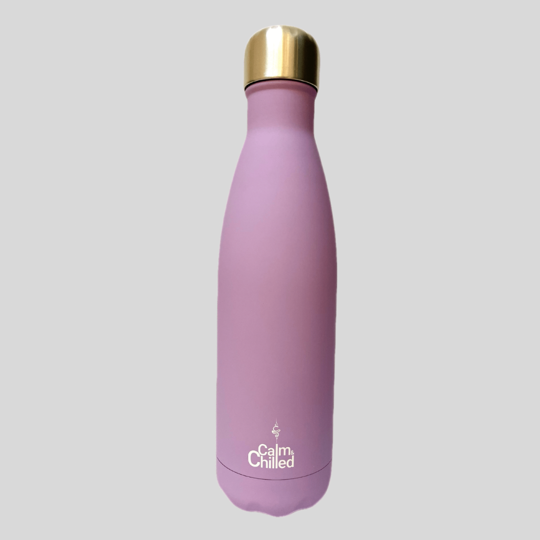 Calm & Chilled Vacuum Insulated 500ml Stainless Steel Water Bottle in Lilac Rubber Finish 500ml. Free Personalisation