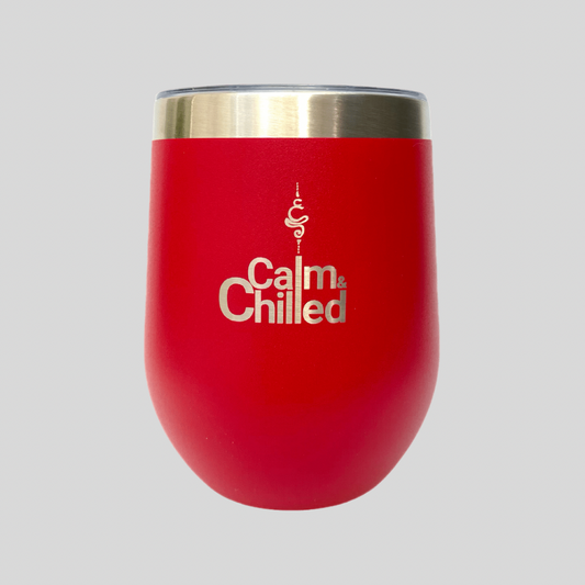 Calm & Chilled Vacuum Insulated Stainless Steel Tumbler in Hammered Red. Free Personalisation!