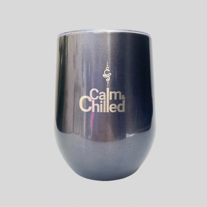 Calm & Chilled Vacuum Insulated Stainless Steel Tumbler in Metalic Grey. Free Personalisation!